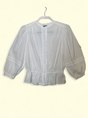 Who what wear white lace Edwardian cottagecore peasant sleeves blouse